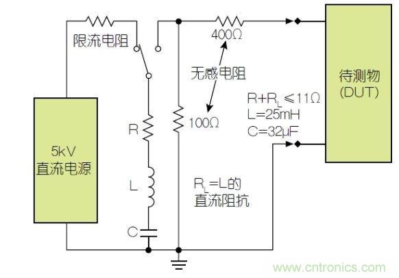 除顫器測試配置(注意較大電容)。
