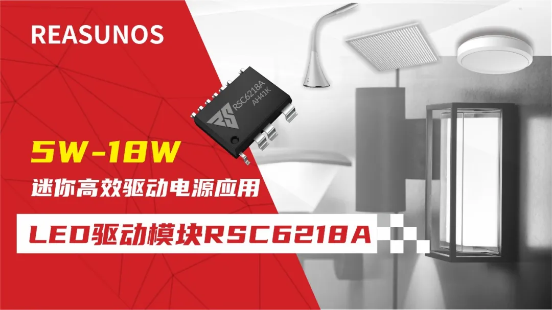 一、LED驅(qū)動模塊RSC6218A REASUNOS(瑞森半導體)通過持續(xù)投入研發(fā)，提升LLC應(yīng)用技術(shù)，集成控制芯片與功率轉(zhuǎn)換，成功推出新一代產(chǎn)品RSC6218A WSOP-16，延續(xù)瑞森LLC拓撲方案，時機趨勢完全迎合我國雙碳政策，電氣特性契合新版國標GB/T 17625.1-2022和歐盟新版ERP認證EU2019/2020雙重法規(guī)，專為中小功率的產(chǎn)品提供優(yōu)秀的方案；接下來會分幾個篇章持續(xù)介紹新方案產(chǎn)品的應(yīng)用資料和設(shè)計實例分享：  RSC6218A功率模塊內(nèi)部集成CS-CP-LLC電源半橋模塊和功率轉(zhuǎn)換模塊，延續(xù)瑞森主題設(shè)計方向單級實現(xiàn)高PF無頻閃技術(shù)和LLC諧振軟開關(guān)技術(shù)方案：該型號適用于5-18W功率段；具備高轉(zhuǎn)換效率(90%+)，高PF(>0.96)，低THD(<10%)，小型化(縮小PCB面積10-25%)，通過優(yōu)化產(chǎn)品內(nèi)部設(shè)計提升產(chǎn)品內(nèi)部功率器件的開啟與關(guān)閉性能，避免干擾發(fā)生，最高工作頻率達200KHZ，實現(xiàn)WSOP-16封裝兼顧散熱與小型化；并且內(nèi)部可自動設(shè)置死區(qū)時間，讓方案可靠易設(shè)計。 產(chǎn)品可廣泛應(yīng)用于： 1.護眼系列燈具：如教室燈、辦公燈、護眼臺燈、壁燈、閱覽室燈等； 2.家居類燈具：如客廳燈、臥室燈、兒童房燈、廚房燈、走廊燈等； 3.軌道類燈具：地鐵照明、高鐵照明、隧道照明、車站照明等； 4.商照類燈具：筒燈、射燈、投射燈、 亮化燈、防爆燈等； 方案起到提供高效，穩(wěn)定，長壽命的作用。 二、產(chǎn)品功能框架  三、IC各PIN腳功能說明  PIN1 PGND 功率地，內(nèi)部是連接低邊MOS的S端地線； PIN2  NC  PIN3  HS 半橋MOS低邊漏極PIN； PIN4  HS 半橋MOS低邊漏極PIN； PIN5  HS 半橋MOS高邊源極PIN； PIN6  HS 半橋MOS高邊源極PIN； PIN7  NC  PIN8  HO 半橋MO高邊漏極； PIN9  HO 半橋MOS高邊漏極； PIN10 HB 半橋驅(qū)動高邊電源，通過外置的一個二極管與電容組成自舉回路，為高邊 MOS 的開啟提供電平； PIN11 VIN 高壓啟動的輸入腳，最高耐壓可達DC600V，啟動電流在1.7mA，一般應(yīng)用是從高壓電解處串接一個1206100K電阻引到PIN1，在整個環(huán)路還未建立起來時，是靠這個引腳的供電通過內(nèi)部連接到PIN6VCC，然后把VCC電容慢慢充電到芯片的啟動電壓后，芯片開始工作。整個環(huán)路建立起來后，VIN腳內(nèi)部關(guān)斷，VCC 通過外部變壓器輔助繞組供電維持正常工作； PIN12  VCC 信號電源引腳， 工作電壓范圍 8-20V，工作電流在 0.8mA，靜態(tài)工作電流是 720uA； PIN13  NC DT懸空腳； PIN14 FB  電壓反饋輸入，VFB中心值是1.2V，該引腳的功能主要是限定空載電壓的最大幅度，該芯片空載保護屬于打嗝模式，可以有效降低空載損耗，能效要求輕松符合小于0.5W的要求； PIN15  CS 電流采樣正弦波信號輸入該PIN腳是通過線路中的互感電感采樣得到全波的正弦波信號， 通過電阻轉(zhuǎn)換為電壓信號后，輸入到CS PIN腳， 內(nèi)部連接到壓控振蕩器，根據(jù)輸入進來的電壓幅值大小，以及正弦波的頻率，壓控振蕩器輸出對應(yīng)的方波來控制LG與HG端的MOS開關(guān)頻率，實現(xiàn)恒流調(diào)節(jié)控制； PIN16  AGND 信號地參考電平，主要連接 VCC，F(xiàn)B 對應(yīng) PIN 腳的元件地線。 四、關(guān)鍵PIN腳參數(shù)設(shè)定范圍  五、典型應(yīng)用原理圖  關(guān)注瑞森半導體公眾號，接下來持續(xù)分享具體案例的設(shè)計參考文檔，攜手各伙伴們實現(xiàn)新版國標GB/T17625.1-2022的順利達標，為工程師縮短開發(fā)周期，讓工廠端得到滿意的產(chǎn)品，給客戶一個滿意的答卷，得到需要的利潤空間。